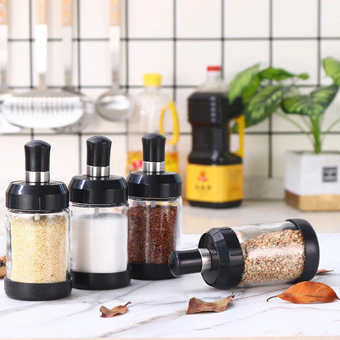 (pack of 3) Glass Seasoning Tank Kitchen Spice Kit Bottles Pepper Spoon Seasoning Jars Oil Brush Honey Container Food Storage Container